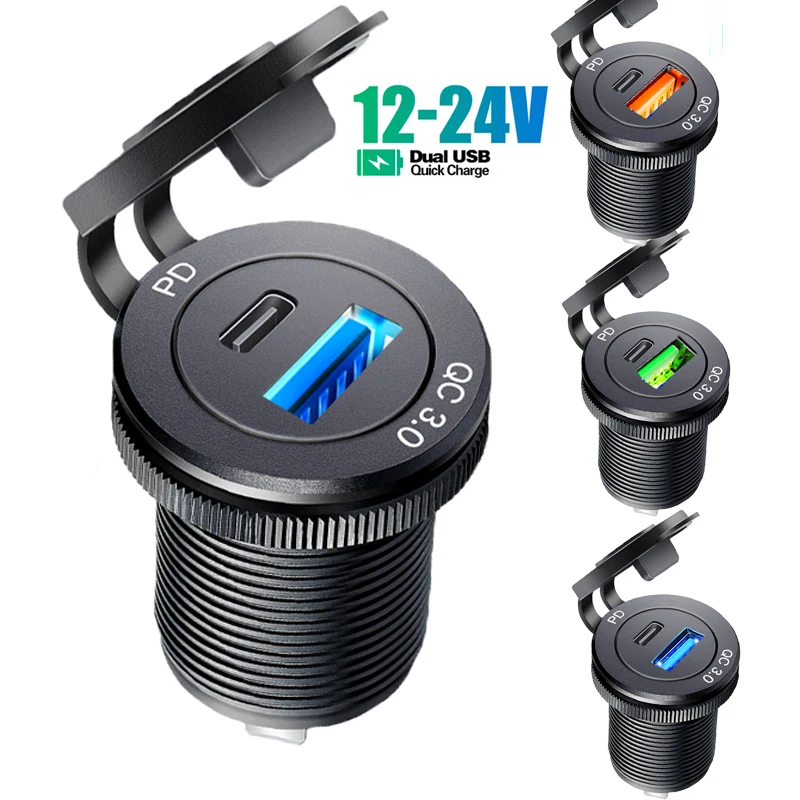 

Алюминиевая розетка для быстрой зарядки 3.0 и PD с двумя USB-портами, 12 В/24 В, 54 Вт, двойная USB-розетка для мотоцикла, адаптер для зарядки