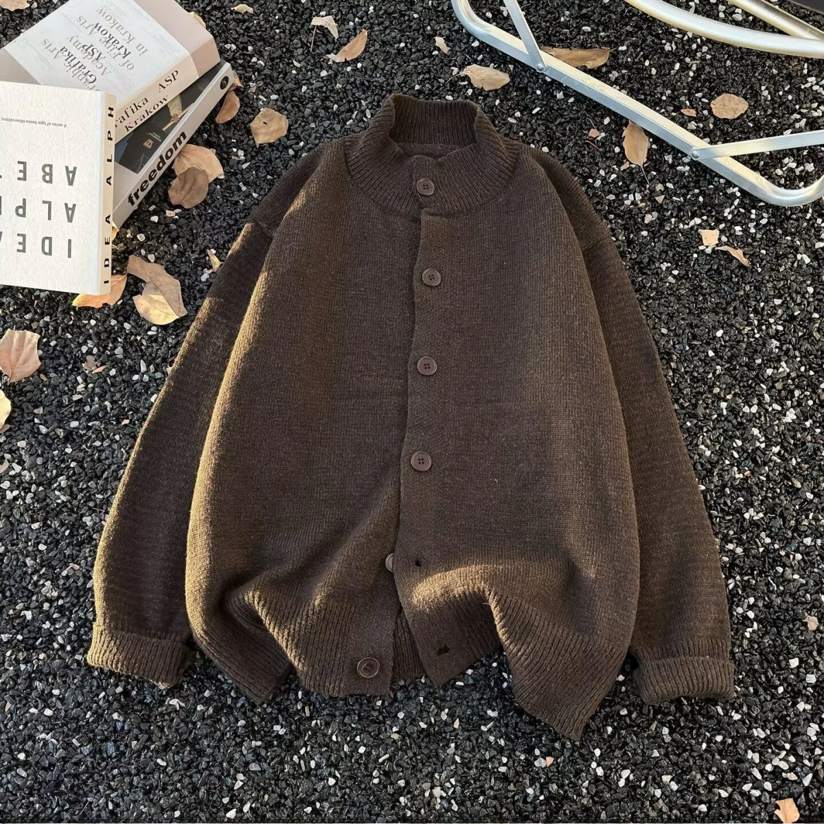 

Модный винтажный открытый кардиган Lazy Sle, свитер для мужчин и женщин, свободная пара, вязаная верхняя одежда, повседневная зимняя одежда из полиэфирного волокна...