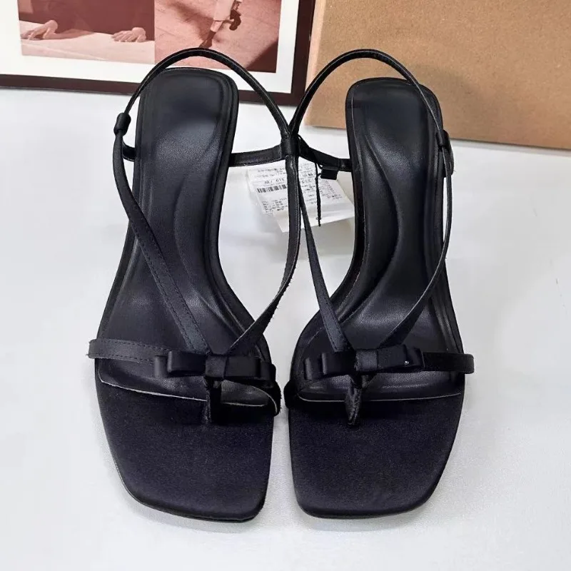 Trendy High Heels Women\'s Sandals 2024 Summer Open Toe Good Quality Black Bow Sexy Luxury Stilettos Leisure Ladies Shoes