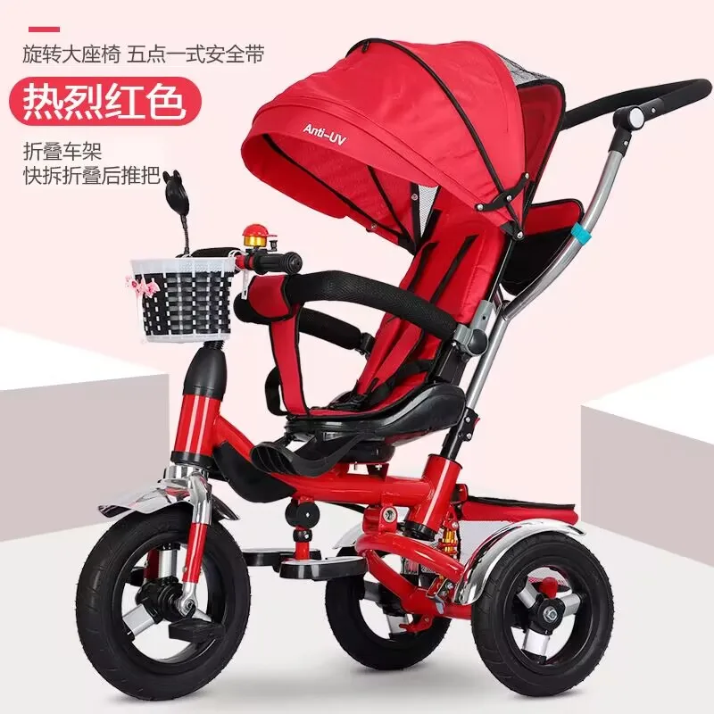 Swivel Seat Baby Tricycle Stroller 4 in 1 Shockproof Removable Folding Baby Children Tricycle Bicycle Bike  Pram Bike