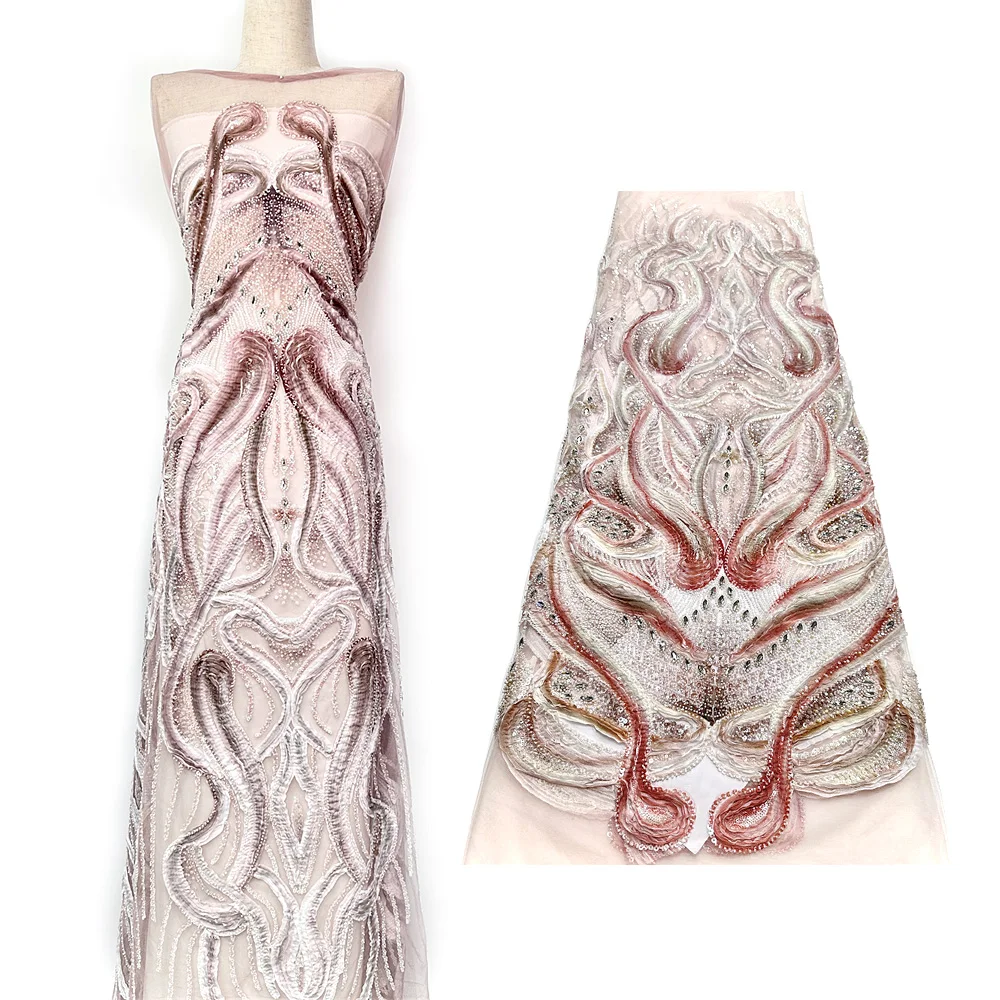 

Африканский тюль с бисером, кружевная ткань, 2025, нигерийская вышивка бисером, французская сетка, кружево, свадебное платье для свадебного шитья