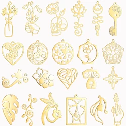 3pcs DIY Vintage Filigree Flower Tassels Earrings Jewelry Making Stainless Steel Charms Leaf Lady Face Pendant diy Accessories