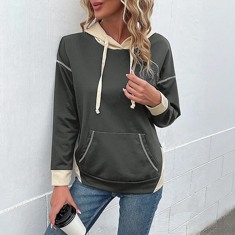 Sweatshirts Women Hoodies Full Sleeve Tops Y2k Streetwear Elegant Splice Top Causal Work Pocket Sweatshirt Autumn 2025