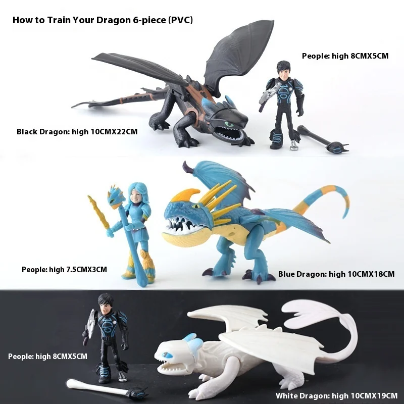 Dragon Training Master 6 Black and White Blue Dragon Toothless Night Fury Swingable Wings Action Figure Toy Model Cake Ornament