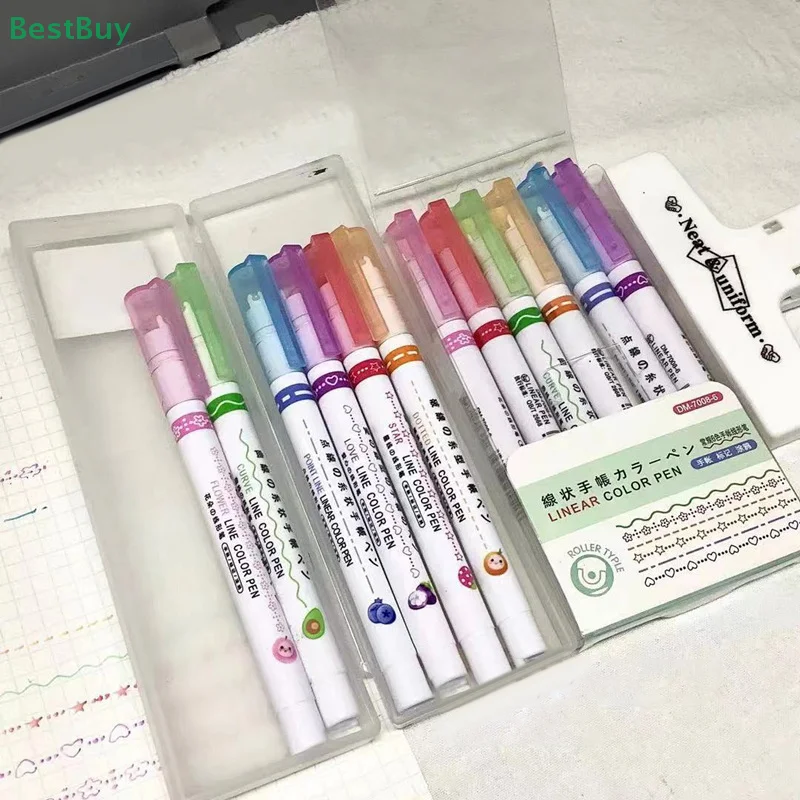 6Pcs Magic Border Pen With 6 Different Curve Shapes Fine TipsHighlighter Pen Set For Writing Christmas Card, Drawing, Notting