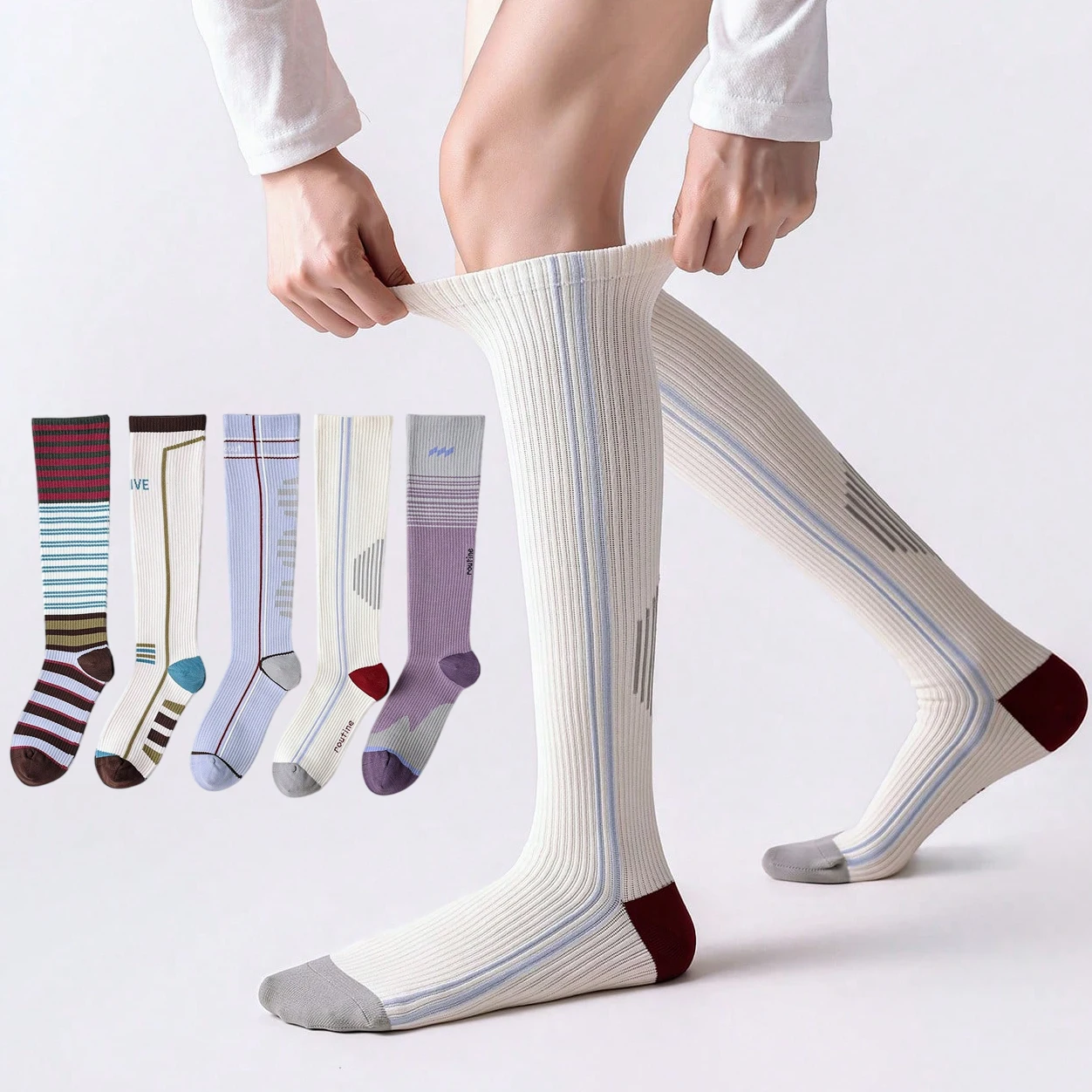 Fashion Athletic Calf Socks For Women Retro Striped Compression Socks for Running, Casual Outfits