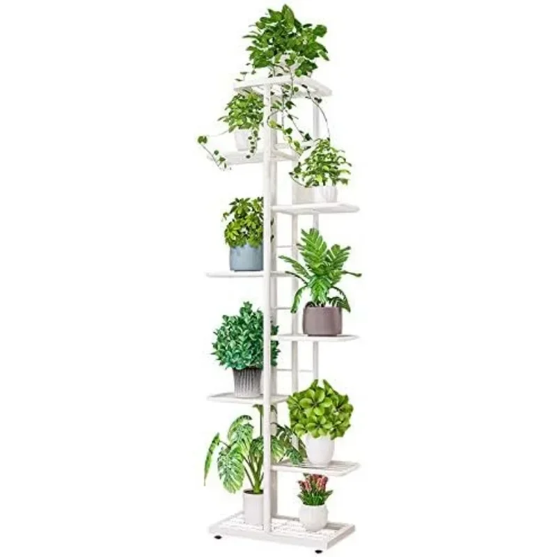 Metal 8 Tier Tall Plant Stand Multiple Flower Pot Holder Shelves Planter Shelf Display Rack Storage Organizer for Balcony Garden