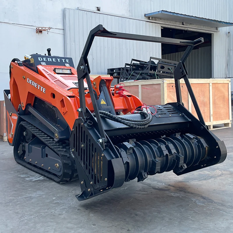 Heavy Duty Crawler Track Skid Steer Loader with Wood Chopper & Plate Compactor for Livestock Barn Construction Works