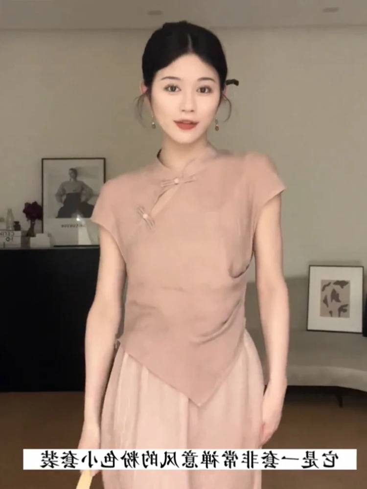 

Новая китайская блузка-топ на пуговицах, приталенная, универсальная, базовая, милая, молодежная, для повседневной носки, летняя одежда