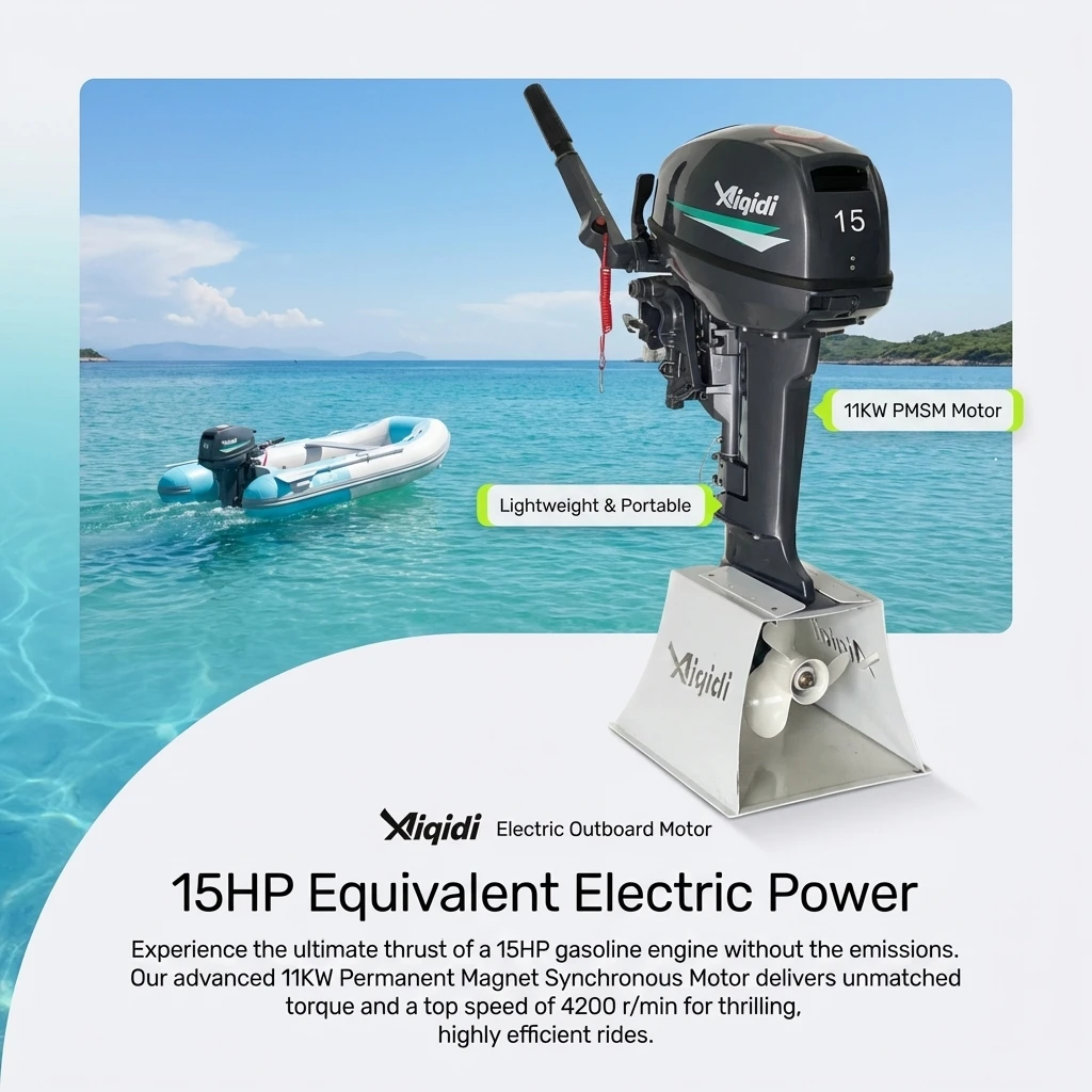 E15 Electric Outboard Engine 15HP Water Cooling 72V 11KW PMSM Tiller Control Lower Noise No Emission Trolling Motor for Fishing