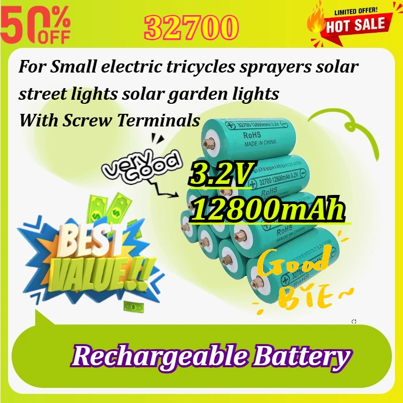

High-Capacity 32700 12800mAh 3.2V LiFePO4 Rechargeable Battery Lithium Iron Phosphate Power Battery with Screw Terminals