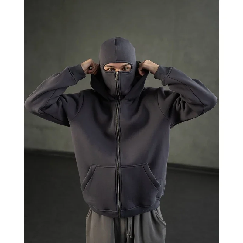 Herren Double Hat Maske Reißverschluss Design Winter Winddichter Kapuzenpullover Sportjacke Outdoor-Aktivitäten Wandern Reisen Laufen Sweatshirt ﻿ – Detail 14