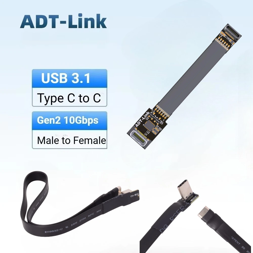 Double Angled FFC USB3.1 Gen2 10Gbps Type C To Type C Flat Ribbon Cable USB-C 3.1 Male Female Type-C FPV Aerial Photography Cord
