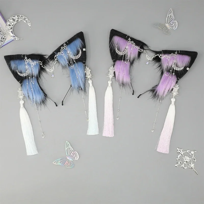 ผู้หญิงสัตว์หมาป่าหู Hairband พู่จี้ตุ๊กตาแถบคาดศีรษะ Furry อะนิเมะคอสเพลย์ผม Hoop สาวปาร์ตี้เครื่องแต่งกาย Photo Props
