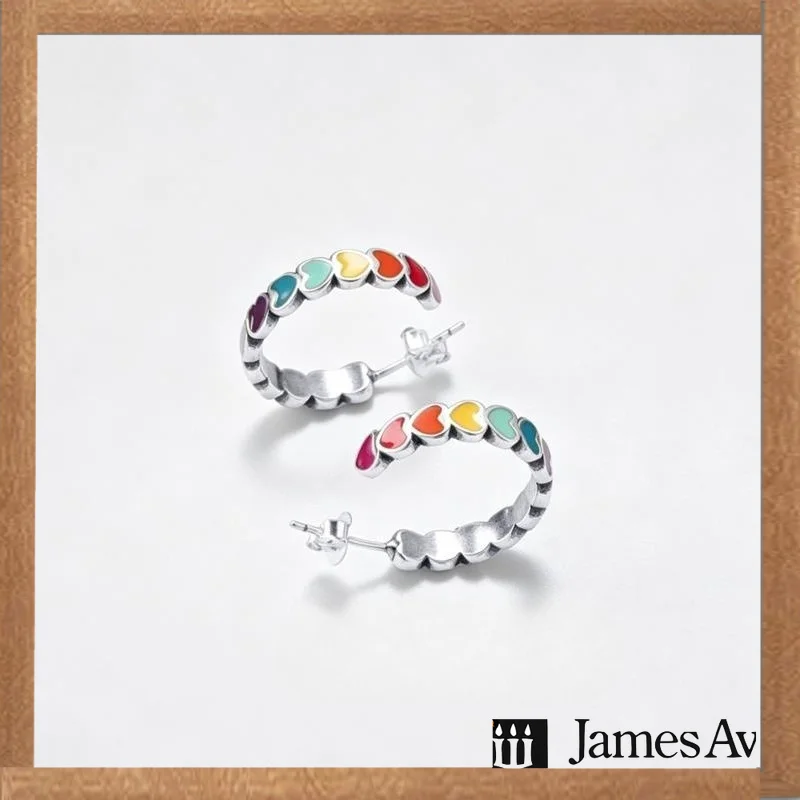 S925 Silver Rainbow Enamel Heart Huggie Hoop Earrings Colorful Multi‑Heart C‑Shaped Drop Jewelry Gift