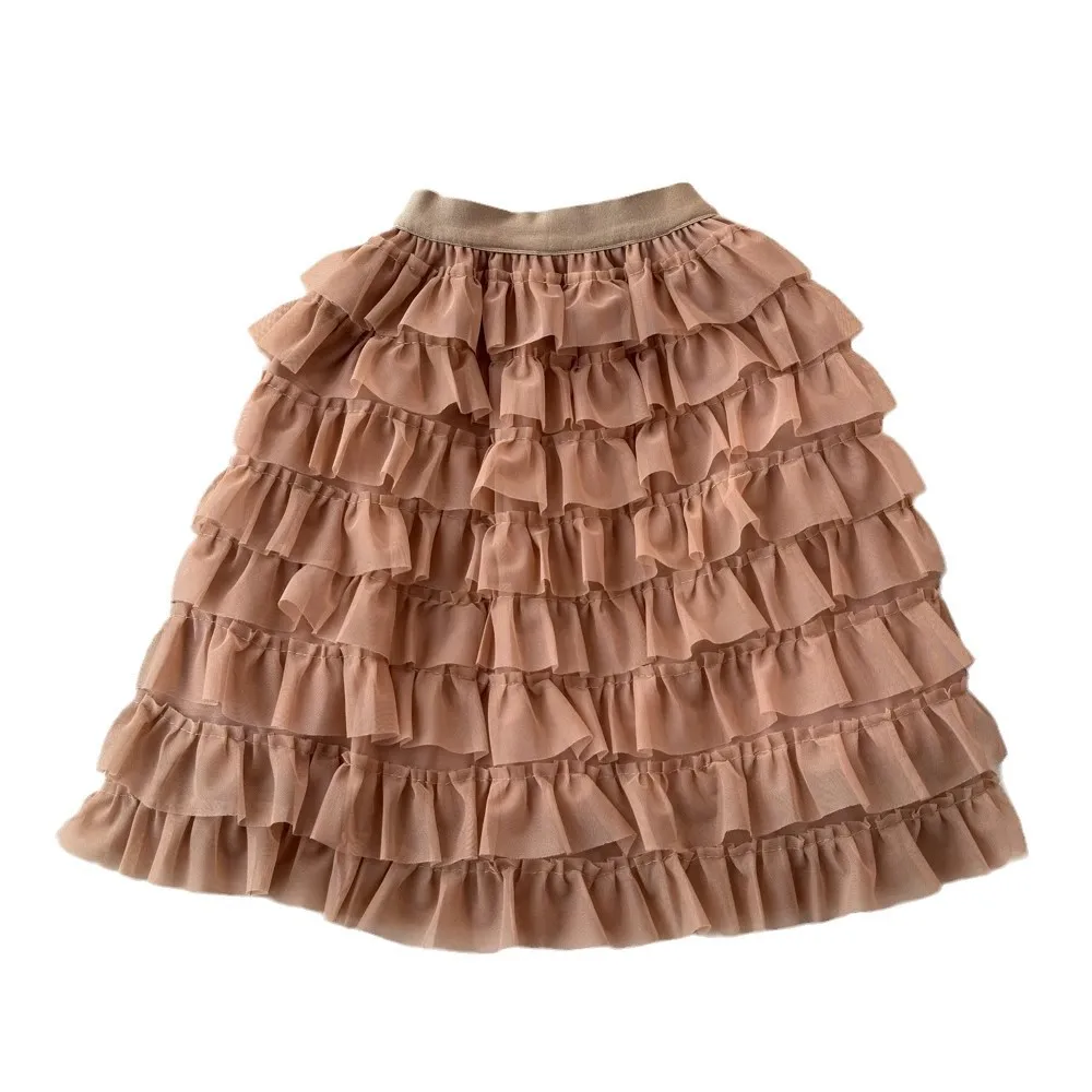 Saia bolo preta para mulheres pequenas, 2024 primavera e verão nova saia midi evasê, saia bufante de tule