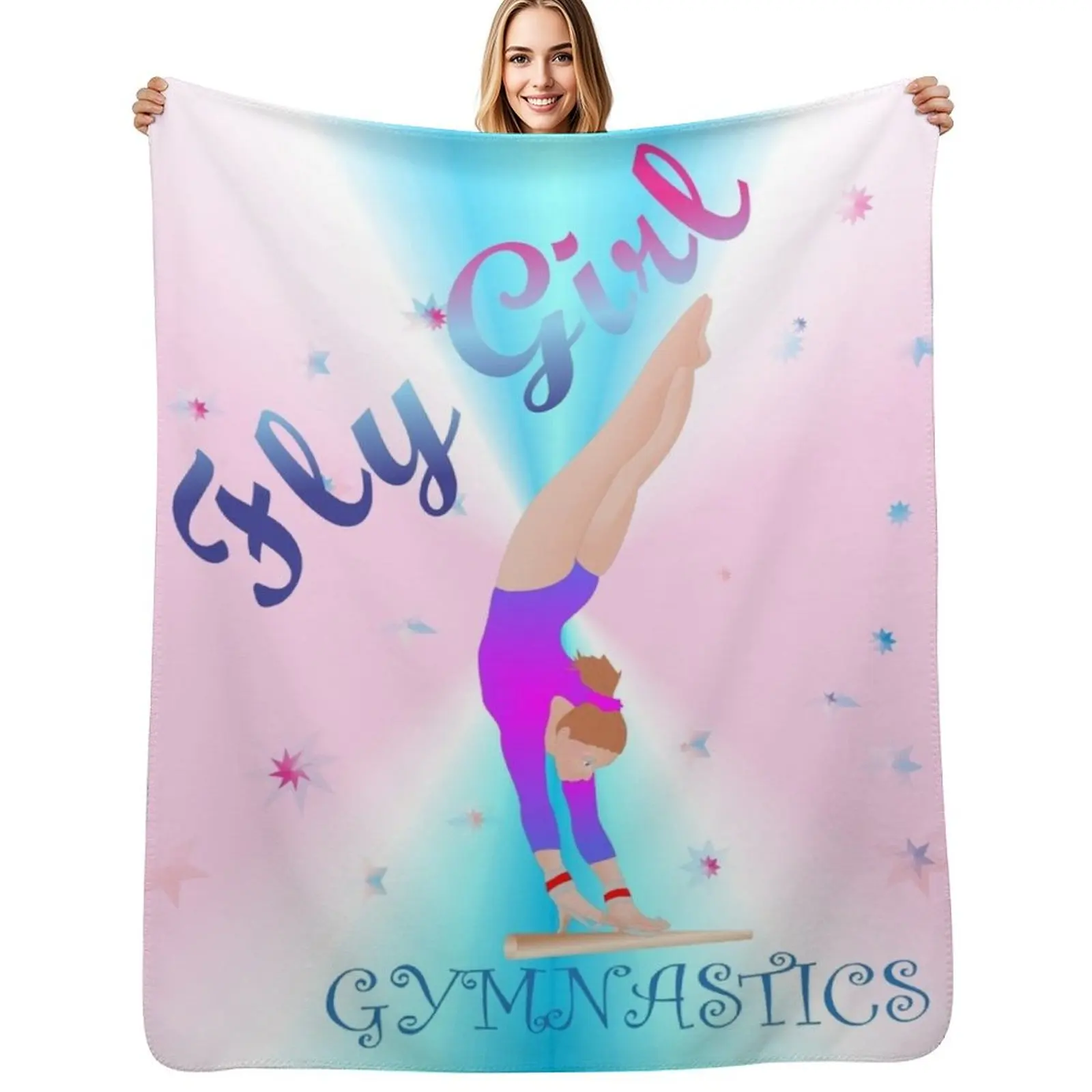 

Gymnastics - Fly Girl with Background Throw Blanket Color Fast Cozy Throw Blanket