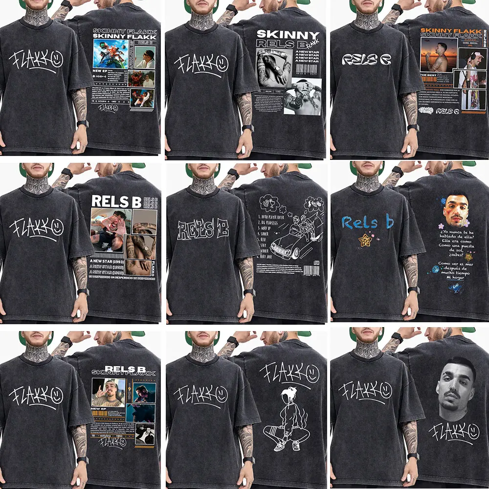 

Rapper RELS B Skinny Flakk A New Star Album Merch Vintage Washed T Shirts Men Women Hip Hop T-shirts Casual Short Sleeve T Shirt