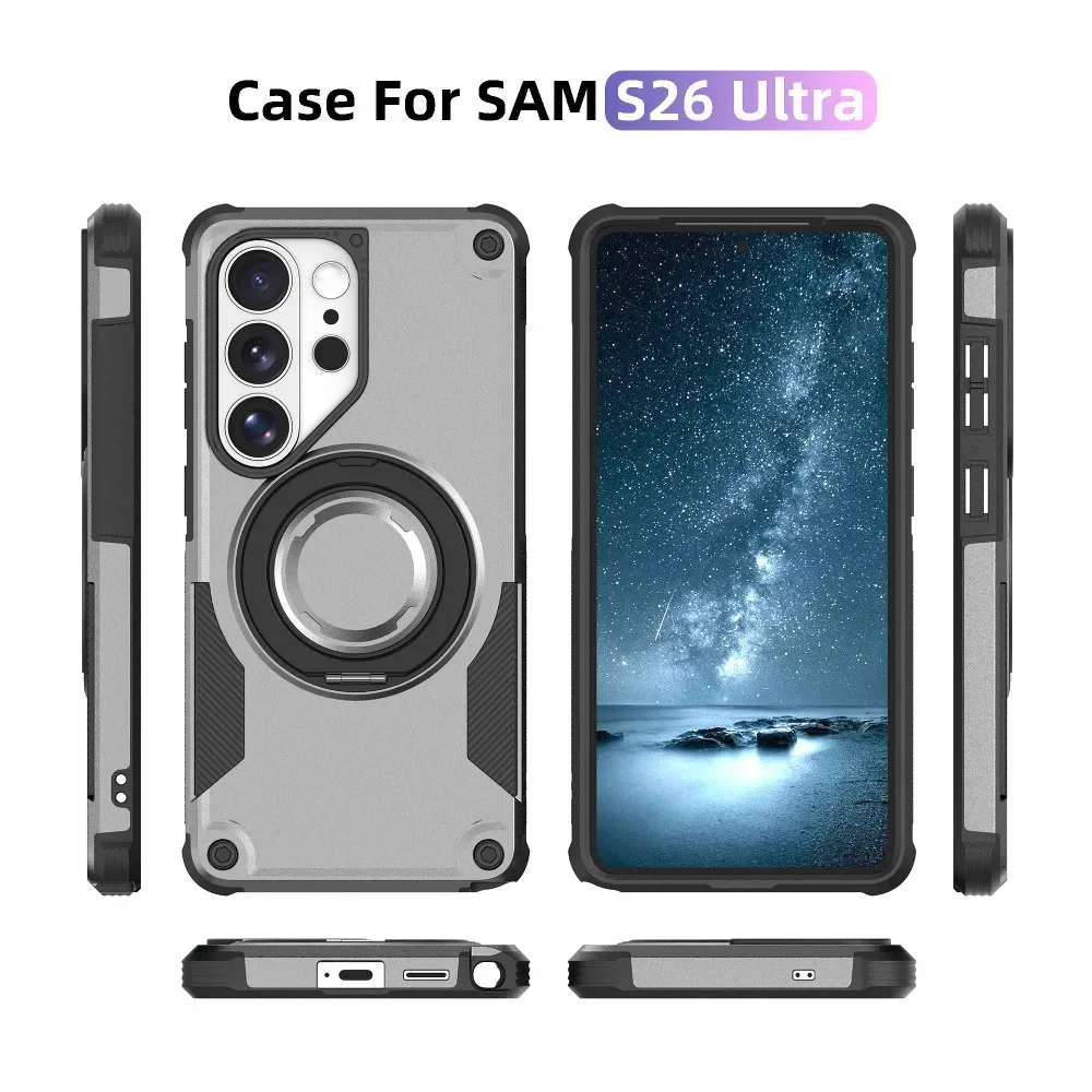 Rugged Hybrid 360° Magnetic Ring Stand Phone Case For Samsung S26 Ultra Plus For MagSafe Wireless Charging Drop Protection Cover