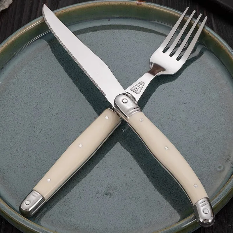 4-6pcs Ivory White Cutlery Set Stainless Steel Laguiole Tableware Elegant Dinner Set Western Knife Fork Spoon Teaspoon Xmas