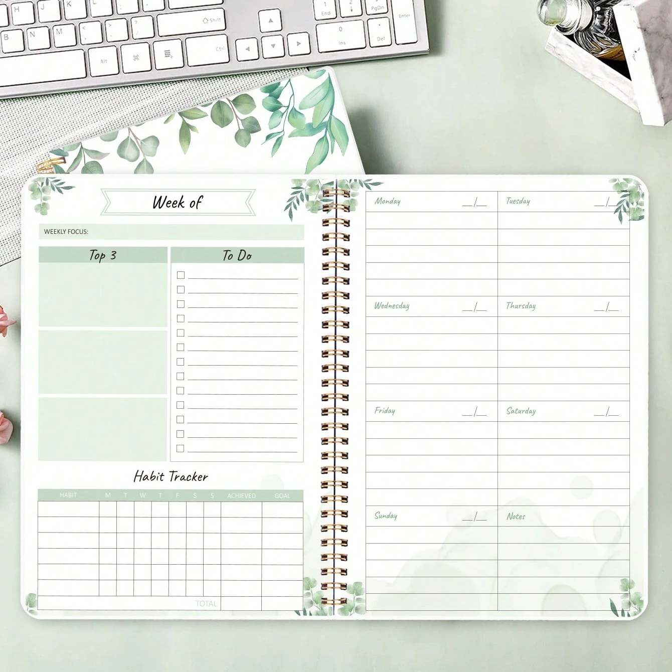 A5 Weekly Planner, Undated Organizer with Weekly Focus, To-Do List, Habit Tracker, Perfect for Work, School, and Productivity