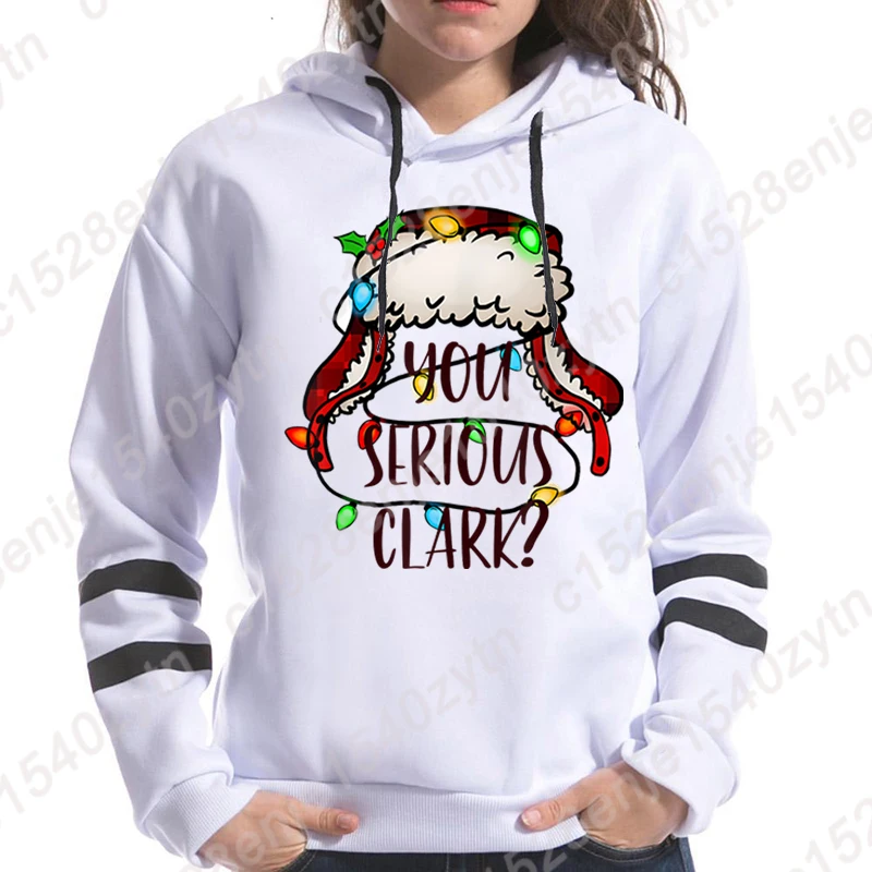 Christmas Light Hat You Serious Clark Print Hoodie Women Fashion Personality Hooded Pullover Casual Long Sleeve Sweatshirts Tops