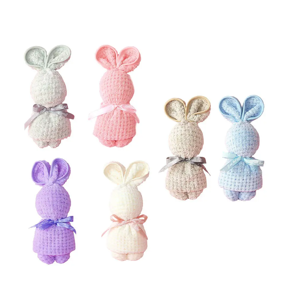 

6Pcs Multi-Function Rabbit Baby Towels Cloth Absorbent Skin-Friendly Household Easter Gift with Bow Knot