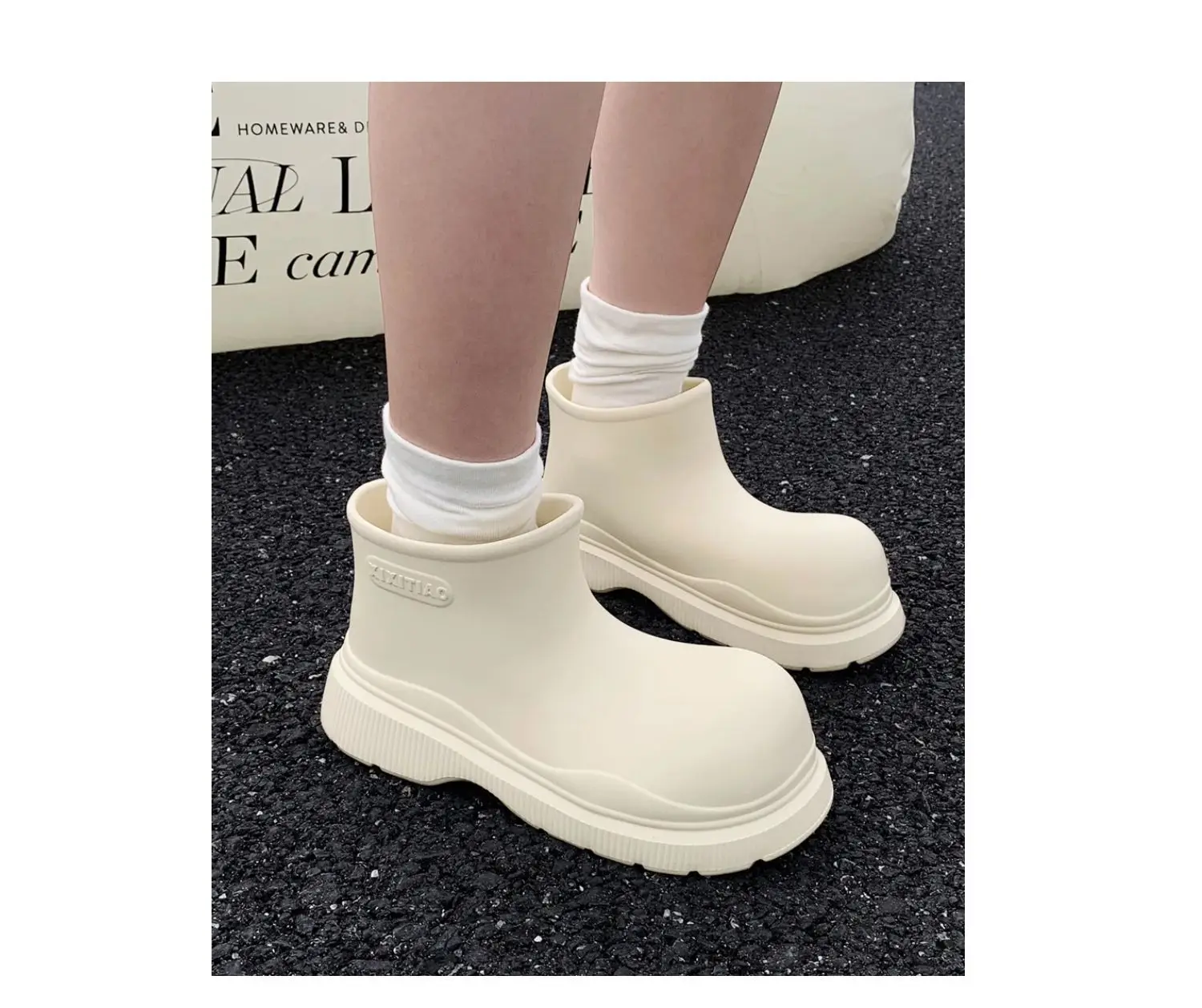 Damen Regenstiefel in Braun, einfarbig, leichte EVA-Wasserschuhe, Damenstiefel mit breiter Zehenpartie, lockere Passform, knöchelhohe Stiefeletten für Damen – Detail 19