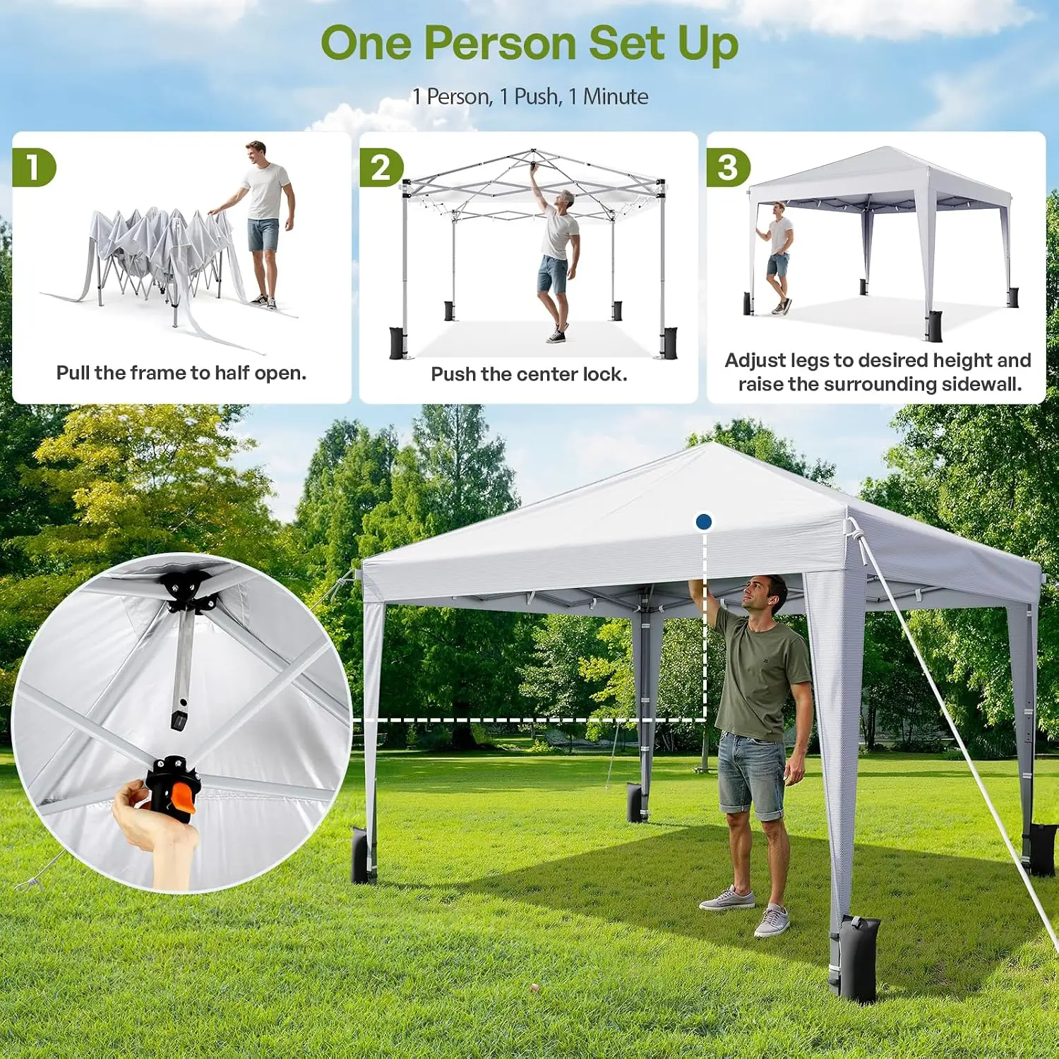 10x10 Pop Up Canopy with Sidewalls, Outdoor Instant Canopy Tent with Carry Bag for Commercial Events, Camping, Backyard