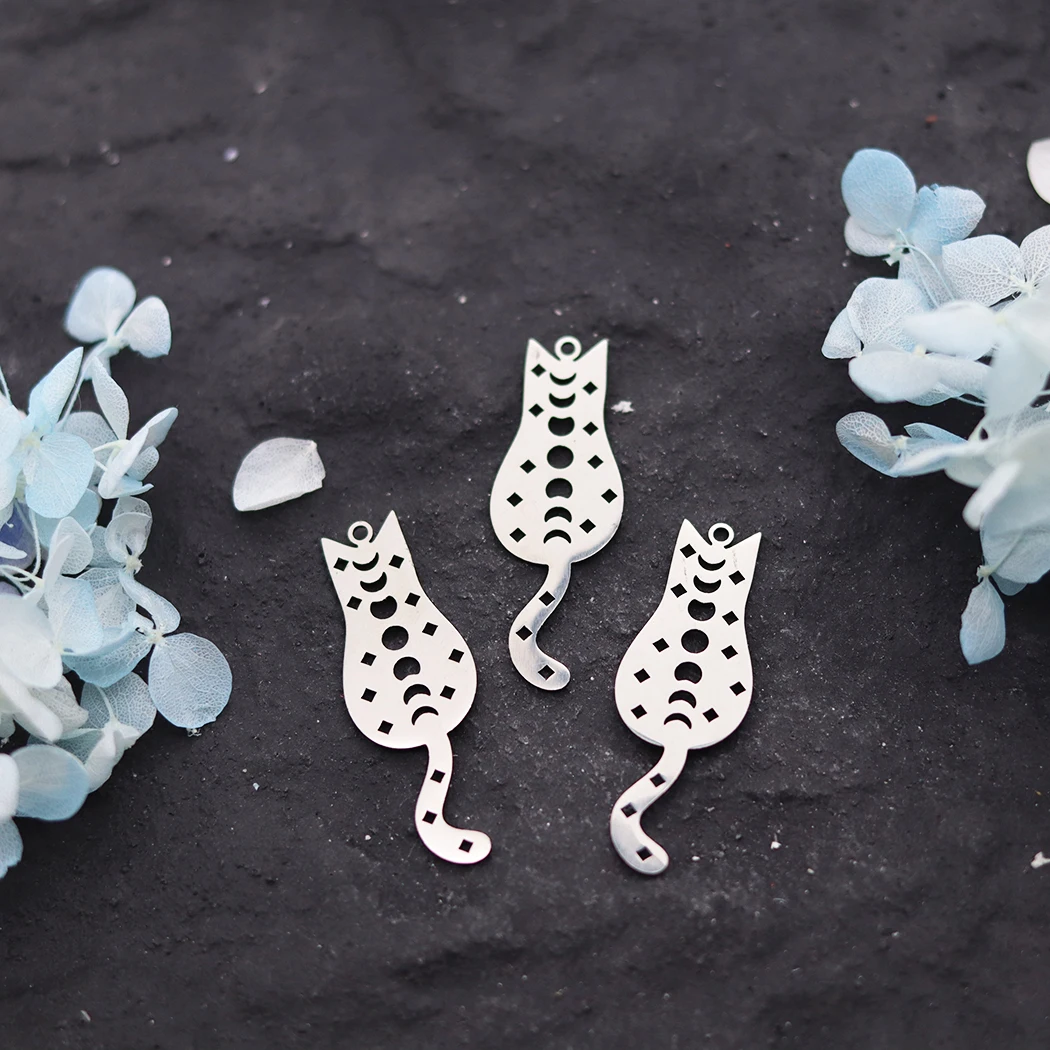 3pcs Animal Dragon Crow Cat Bee Fairy Elf Charms Crescent Star Lotus Amulet Stainless Steel Pendant Jewelry Making diy Materials