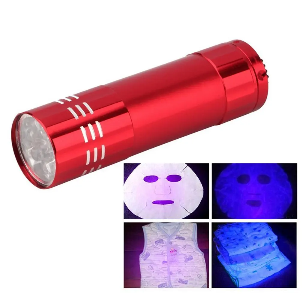 Multifunction 9 LEDs Flashlight UV Purple Light Aluminum Alloy Torch Energy Saving Compact Portable Paper Money Checking Lamp