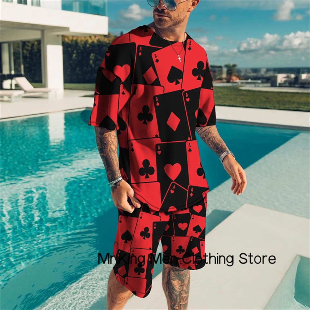 New Color Square 3D Printing Men's T-shirt Suit Short-Sleeve Shorts Sports Suit Outdoor Casual Round Neck t-Shirt Plus Size Suit