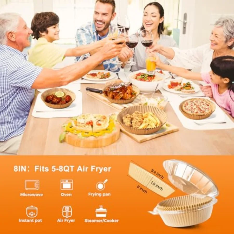 Air Fryer Liners Disposable - 50 PCS 8 Inch Air Fryer Parchment Paper Round, Non-Stick Food Grade Paper Liner for Baking Roasti
