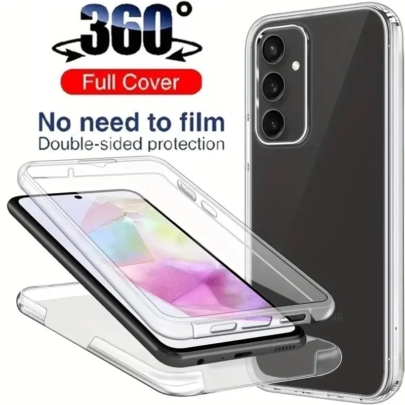 

Cases For Samsung Galaxy A55 A54 A35 A34 A14 A24 A15 S24 A53 A33 A23 A32 5G 360 Full Body Double Side Plastic Silicone PC Cover