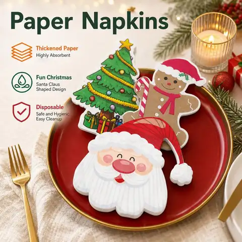 20Pcs Christmas Paper Napkins Snowman Santa Disposable Cocktail Napkins for Holiday Christmas Party Decorations