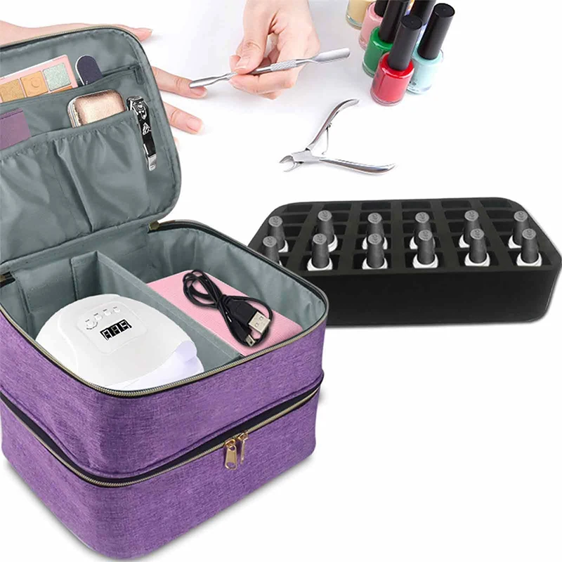 Portable Nail Polish Storage Bag Double Layer Nail Light Bottle Storage Bag Home Travel Manicure Brush Lipstick Makeup Box