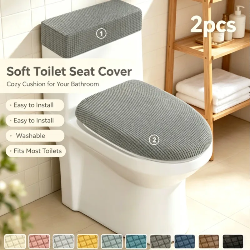 Polar Fleece Toilet Seat Covers Elastic Toilet Lid Tank Cover Toilet Cushion Protector Universal Home Use Toilet Set Accessories