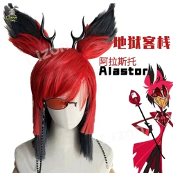 Alastor Wig Anime Cosplay Red Black Hair Alastor Men Cosplay Pre Crimped Wig Hair Ears Glasses