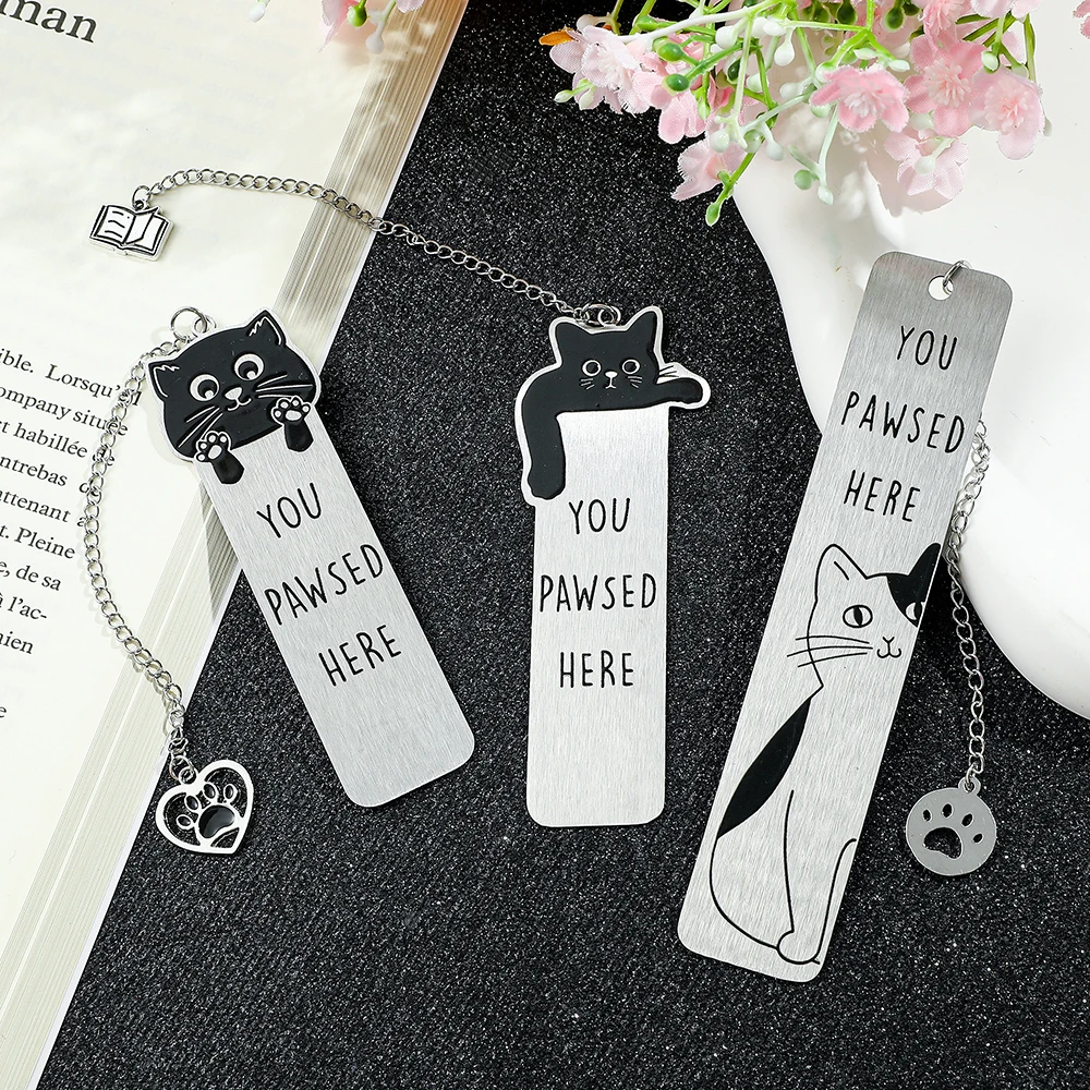 Cute cat bookmarks, stainless steel bookmarks with tassels, and reading office supplies for cat lovers