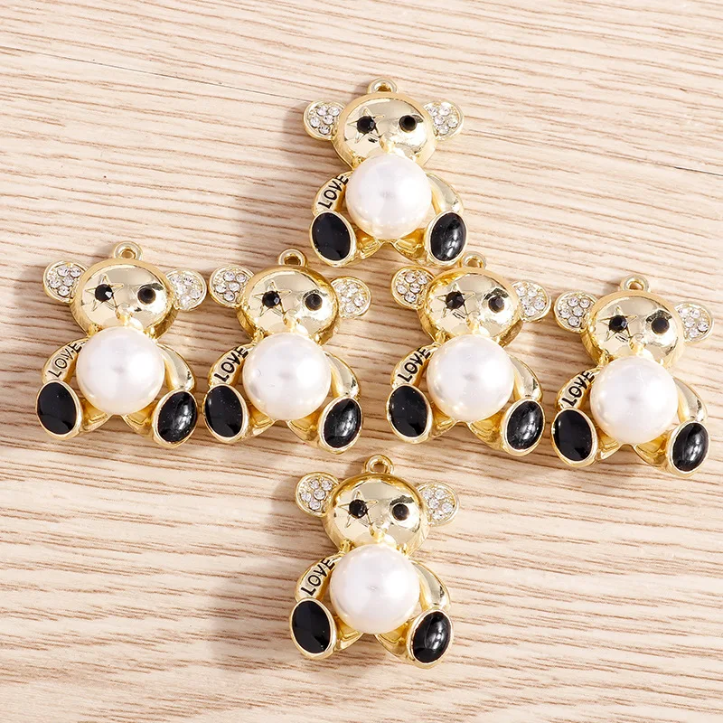 4pcs/pack New Cute Diamond Studded Rhinestone  Teddy Bear pendant, cat's Eye stone, Pearl DIY Accessories Pendant Wholesale