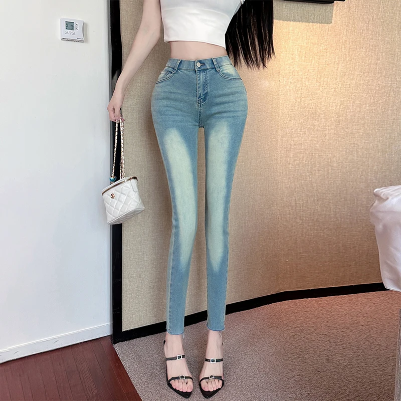 Women's Sexy Side Padded Hip-enhhancing Skinny Ankle Length Pencil Jeans Lady Streetwear Mid Waist Slim Stretchable Jeans