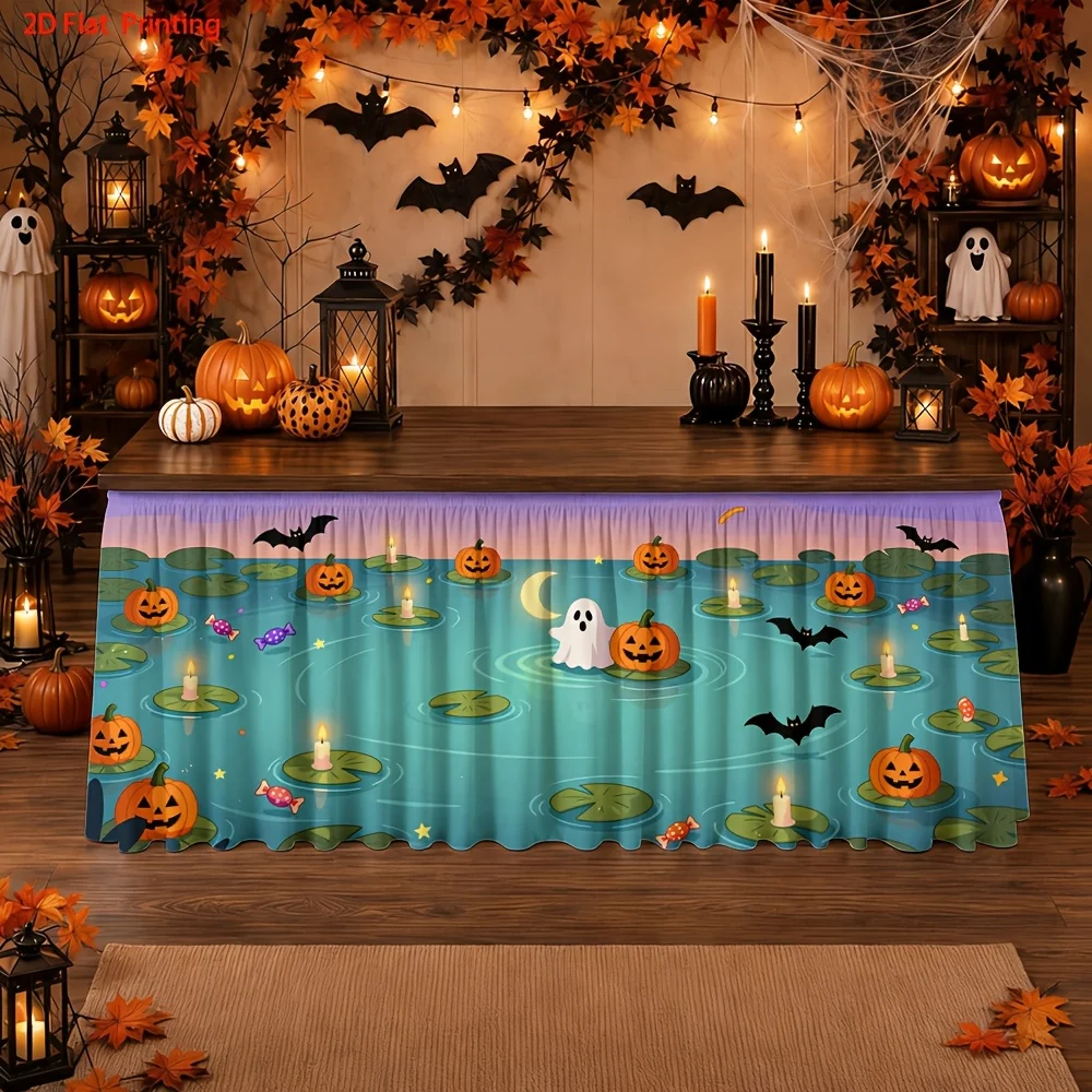 Halloween table skirt, pumpkin bat leaf print - rectangular tablecloth, suitable for weddingszyc