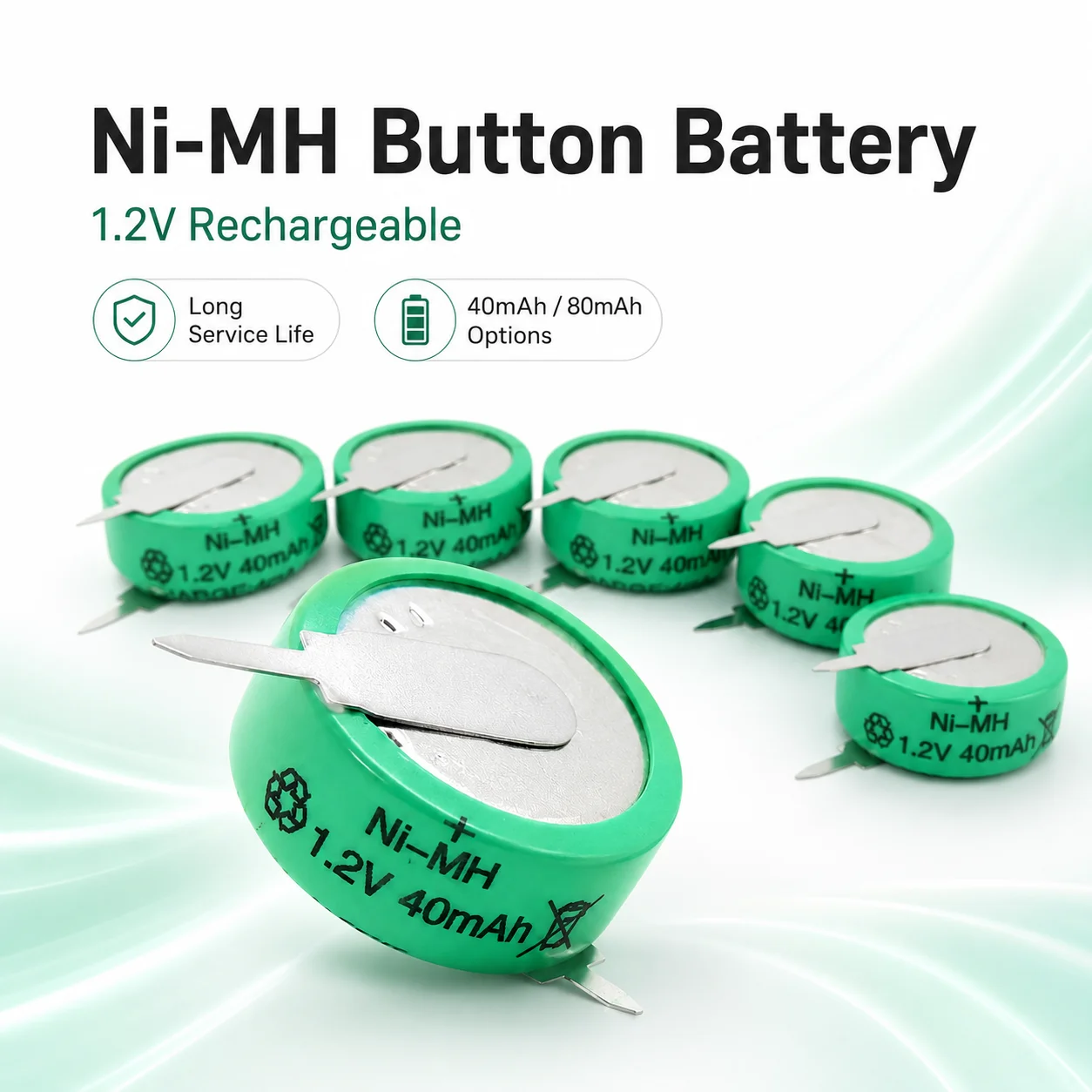 NiMH Button Rechargeable Battery 1.2V 80mAh Coin Cell for Solar Garden Light Watch Electronic Toys Small Device Replacement Use