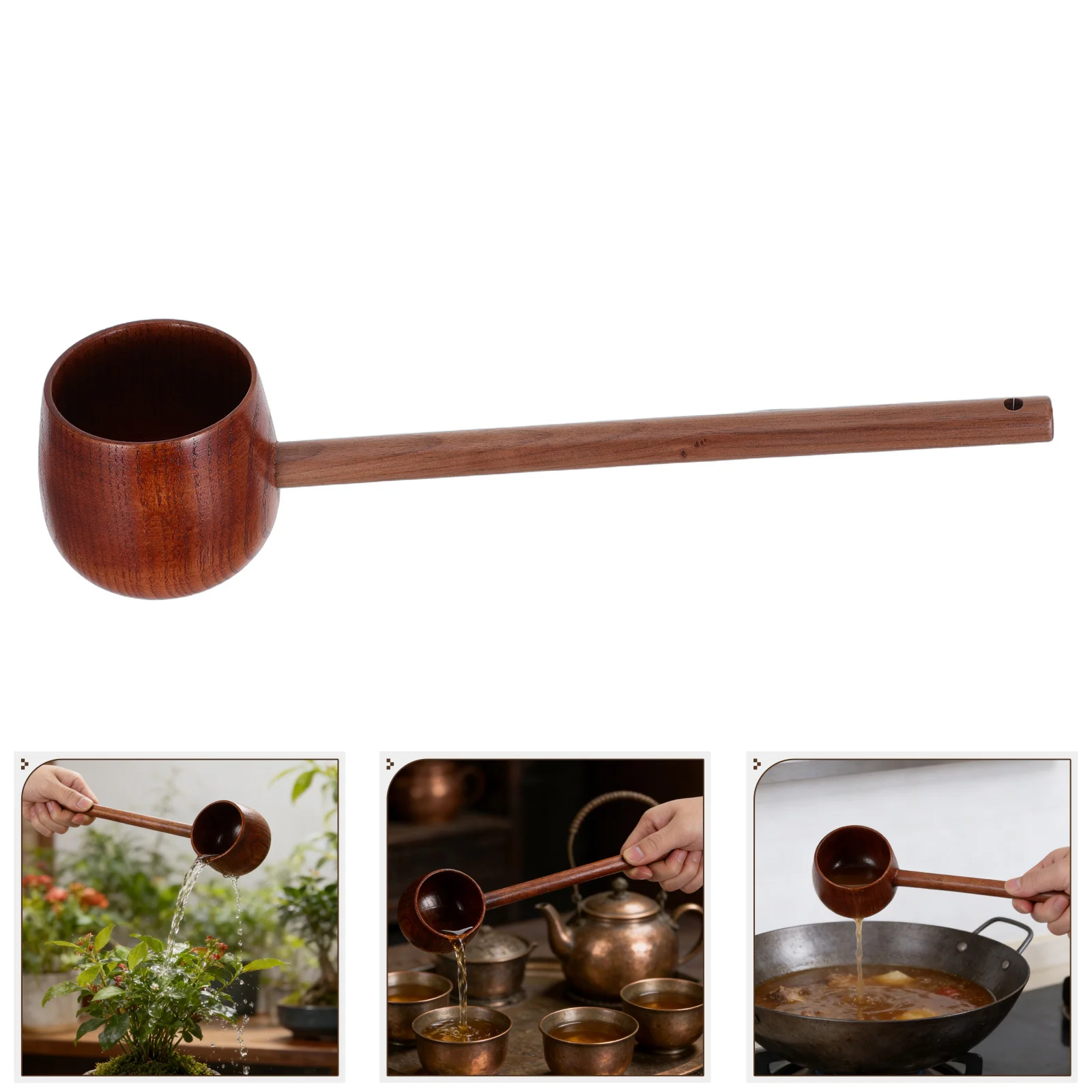 

Wood Water Ladle Long Handle For Tea Wine Oil Honey Scooping Kitchen Garden Use Retro Ladle Home Supplies Tool