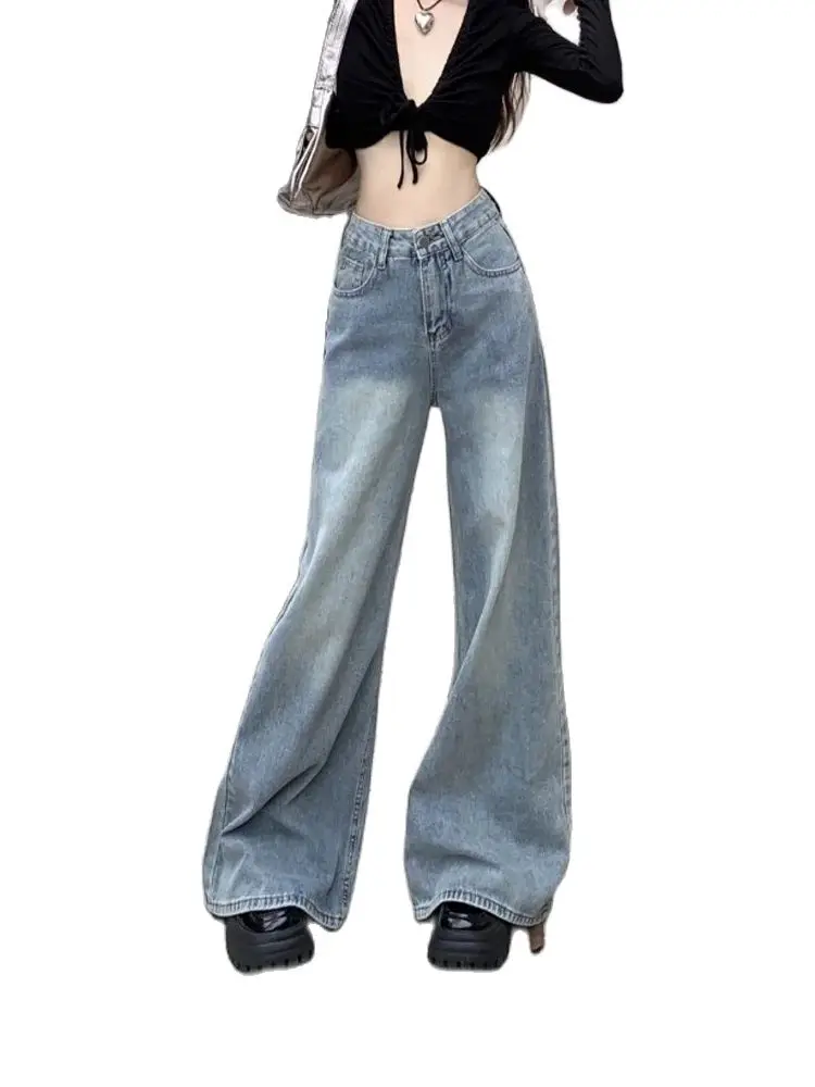 

Y2K Jeans Women Fashion Ins Hip-hop High Street Casual Ripped Loose Blue Wash Jeans Creative Strappy Pants Women Trendy Trousers