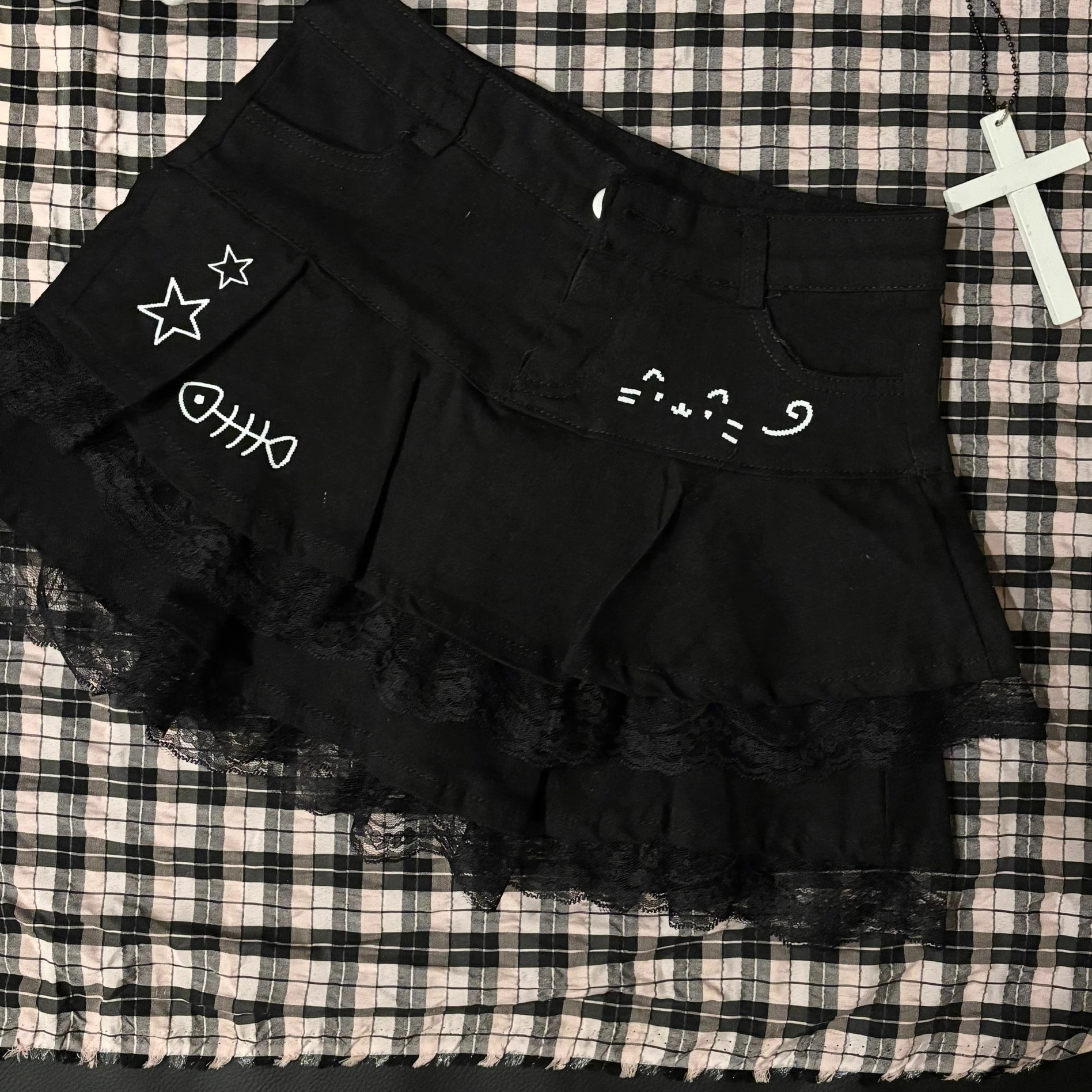 Japanese Kawaii Lolita Sweet Short Skirts Women Summer Cute Lace Ruffle Denim Skirt Gothic Y2k Cartoon High Waist Cake Skirt New