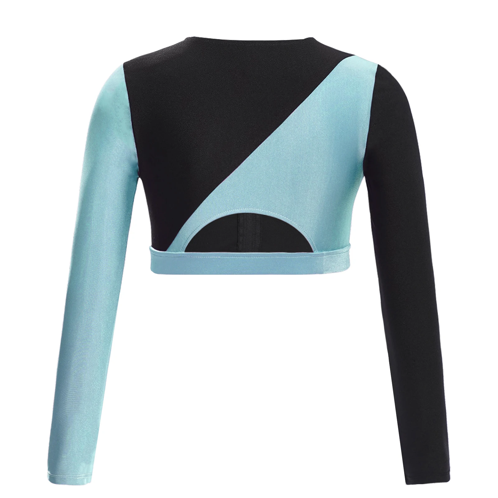New Style Kids Girls Sports Tops Yoga Tops Workout Running Cycling Costumes Breathable Long Sleeve Front Color Block Crop Top