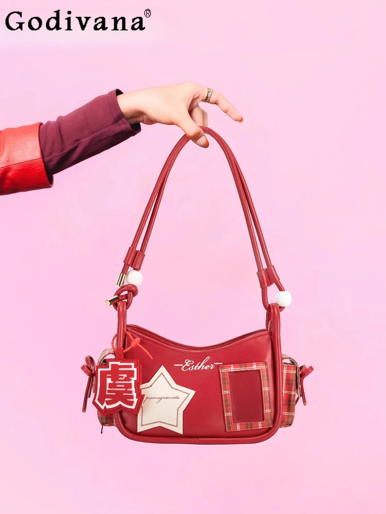 

Japanese Original Lolita Red Plaid High-End Luxury Women's Bag Daily Commute Casual Versatile Sweet Cool Girl Shoulder Bag