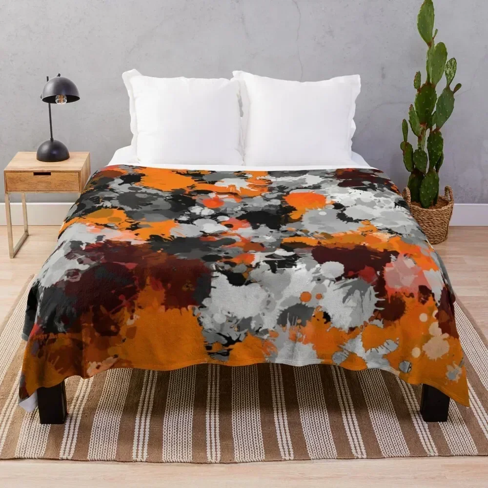 

Orange and Grey Paint Splatter Throw Blanket Hairy For Baby Blankets