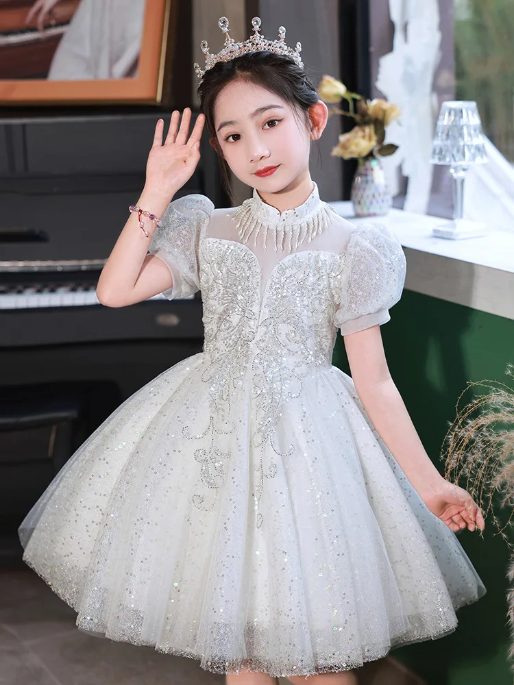 Girl\'s Dress Light Luxury Minority Costume for Piano Performance Host Flower Girl Ball Dress